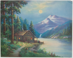 vintage calendar art with cottages, cabins, etc. circa 1930s-1940s